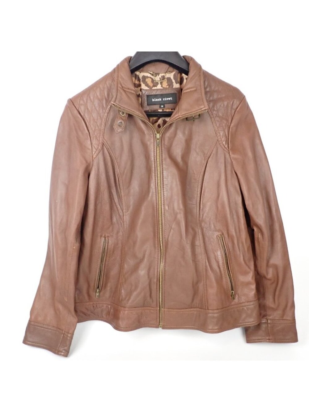 Rivet Moto Cafe Racer Women’s Leather Jacket Brown Size XL